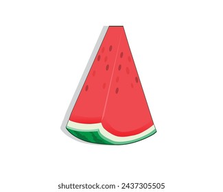 vector design, cartoon illustration of a triangular or pyramid-shaped slice of watermelon with fresh red filling