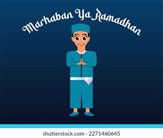 vector design cartoon muslim boy for ramadan greeting card, banner ornament, a muslim cartoon vector design