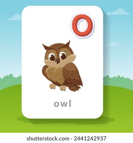 Vektor-Design einer Cartoon-Eule auf einem hellen Hintergrund, ein Vogel. Tier. In: Wildlife. Leicht bearbeitbare Vektor-Illustration für Kinderalphabet, Poster, Postkarte