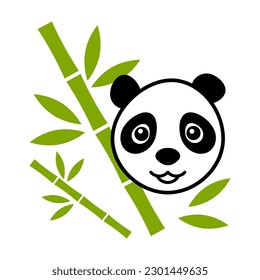 Diseño vectorial de caricatura panda y bambú aislados en fondo blanco.
