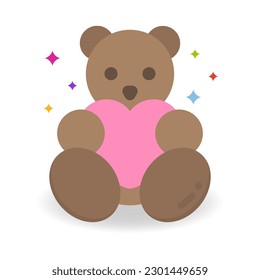 Vektordesign eines Teddybären aus Cartoon mit rosafarbenem Herzen einzeln auf weißem Hintergrund.