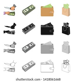 Vector design of cash and currency icon. Set of cash and stack vector icon for stock.