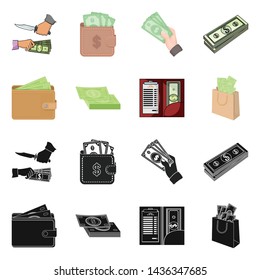 Vector design of cash and currency icon. Set of cash and stack vector icon for stock.