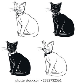 Vector design of cat with collar, cartoon style cat