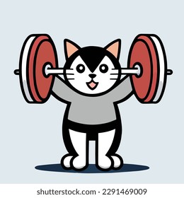 Vector design of a cat exercising lifting weights, a cartoon design with a flat style