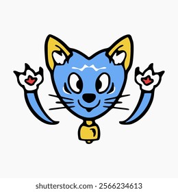 vector design with a cat head character in a raised arms pose. cartoon design