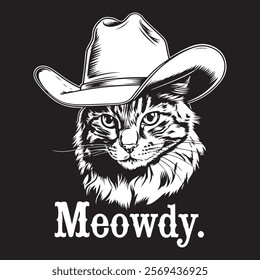 Vector design of a cat wearing a large cowboy hat