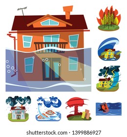 Vector design of cataclysm and disaster sign. Set of cataclysm and apocalypse  stock symbol for web.