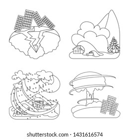 Vector design of cataclysm and disaster sign. Set of cataclysm and apocalypse stock symbol for web.