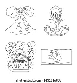 Vector design of cataclysm and disaster sign. Collection of cataclysm and apocalypse stock symbol for web.