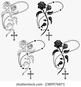 Vector design Catholic rosary with roses and petals, symbol of the Catholic religion