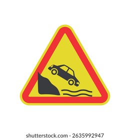 vector design of caution signs driving by the river.