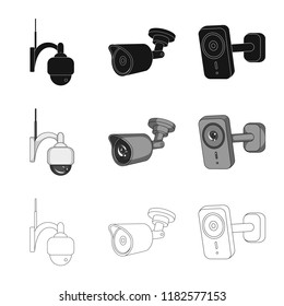 Vector design of cctv and camera icon. Collection of cctv and system vector icon for stock.