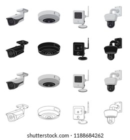 Vector design of cctv and camera sign. Set of cctv and system stock vector illustration.