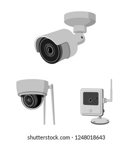 Vector design of cctv and camera sign. Set of cctv and system stock vector illustration.