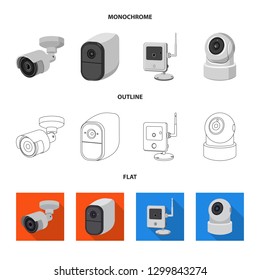 Vector design of cctv and camera sign. Collection of cctv and system stock symbol for web.