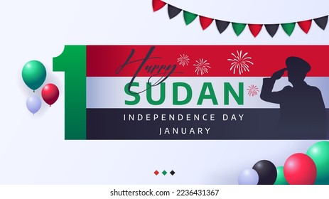 vector design. celebration of happy independence day of Sudan, 1 january. Celebrating Sudanese national day. independence theme. concept, flag of sudan, map, jet plane, balloons and more