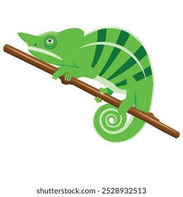 Diseño de Vector de camaleón con color verde en la rama