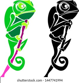 Vector design, chameleons one in color and other in black