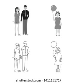 Vector design of character and avatar  icon. Set of character and portrait stock vector illustration.