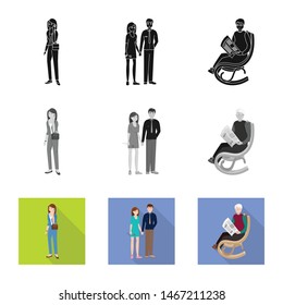 Vector design of character and avatar icon. Set of character and portrait stock vector illustration.