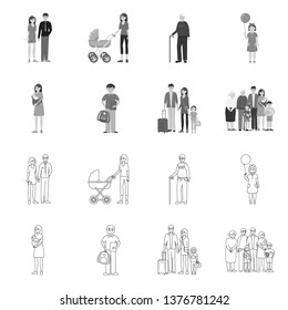 Vector design of character and avatar  logo. Set of character and portrait stock vector illustration.