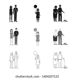 Vector design of character and avatar  logo. Set of character and portrait stock vector illustration.