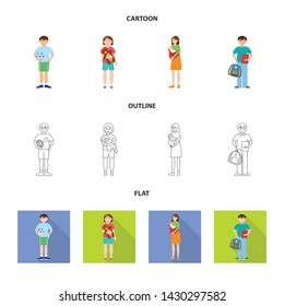 Vector design of character and avatar sign. Set of character and portrait stock vector illustration.