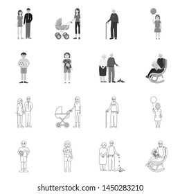 Vector design of character and avatar sign. Set of character and portrait stock vector illustration.