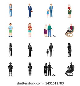Vector design of character and avatar symbol. Set of character and portrait stock vector illustration.