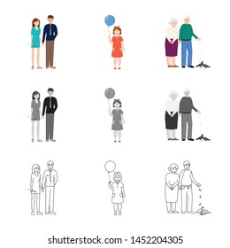 Vector design of character and avatar symbol. Set of character and portrait stock vector illustration.