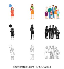 Vector design of character and avatar symbol. Set of character and portrait stock vector illustration.