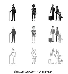 Vector design of character and avatar symbol. Set of character and portrait stock vector illustration.