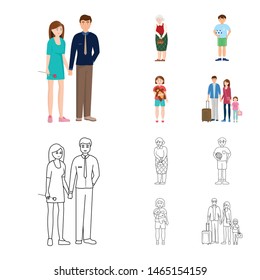 Vector design of character and avatar symbol. Set of character and portrait stock vector illustration.