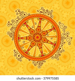 Vector design of chariot wheel, Sun temple Konark in Indian art style