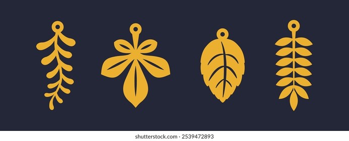 Vector design with charm leaves for earrings, pendant or keychain. Jewelry silhouette laser cut template. Cnc cutting with metal, wood or leather. Beautiful hanging bijouterie, fashion accessories