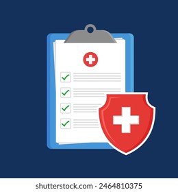 Vector de diseño de una lista de verificación en un Portapapeles de seguro médico