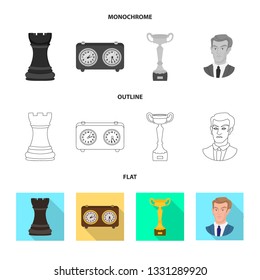 Vector design of checkmate and thin icon. Collection of checkmate and target stock symbol for web.