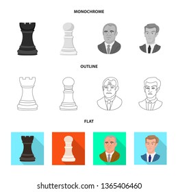 Vector design of checkmate and thin icon. Collection of checkmate and target stock vector illustration.