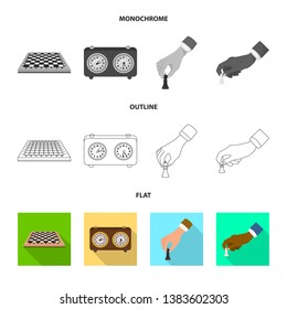 Vector design of checkmate and thin icon. Collection of checkmate and target stock symbol for web.