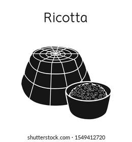 Vector design of cheese and ricotta sign. Graphic of cheese and bowl stock symbol for web.