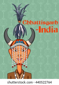 Vector design of Chhattisgarh Man in traditional costume of Chhattisgarh, India