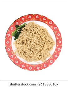 vector design of chicken noodles on a patterned plate, this design can be used for commercial or other projects
