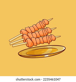Estatua de pollo de diseño vectorial con un plato delicioso