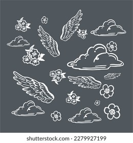 vector design of chicken wings and flower icon set that can be used for logo icons, templates and so on