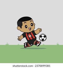 DISEÑO VECTORIAL DE NIÑOS CON JERSEY ROJO NEGRO. EL EQUIPO DE FÚTBOL ITALIA CLUB. LOS NIÑOS JUEGAN FÚTBOL