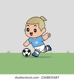 VECTOR DESIGN OF CHILDREN WEARING BLUE JERSEY. ENGLAND CLUB FOOTBALL TEAM, MANCHESTER. CHILDREN PLAY FOOTBALL
