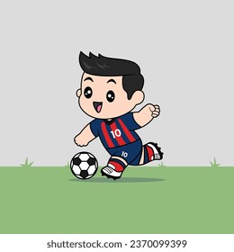 DISEÑO VECTORIAL DE NIÑOS CON JERSEY ROJO AZUL. EQUIPO DE FÚTBOL DEL CLUB DE ESPAÑA. LOS NIÑOS JUEGAN FÚTBOL