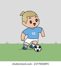 DISEÑO VECTORIAL DE NIÑOS CON JERSEY AZUL. EQUIPO DE FÚTBOL DEL CLUB DE INGLATERRA, MANCHESTER. LOS NIÑOS JUEGAN FÚTBOL