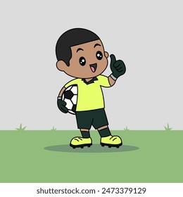 Vector Design of Children Wearing Goalkeeper Jersey. Children Play Football.